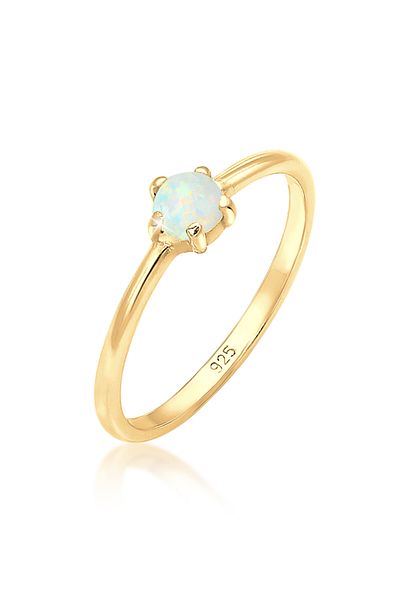 ELLI Ring Damenband Basic Geo mit synthetischem Opal aus 925 Sterling Silber