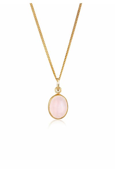 ELLI Halskette Damen Solitär Anhänger Basic Elegant mit Rosenquarz in 925 Sterling Silber