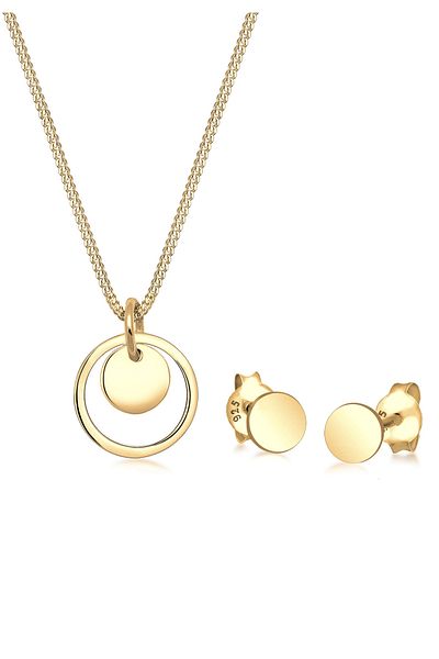 ELLI Schmuckset Rund Plättchen Kette Ohrstecker 925 Silber