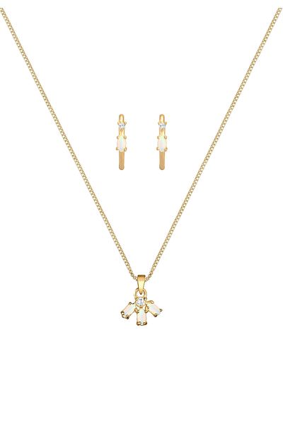 ELLI Schmuckset Box Chain Kette Creolen Opal Zirkonia 925 Silber