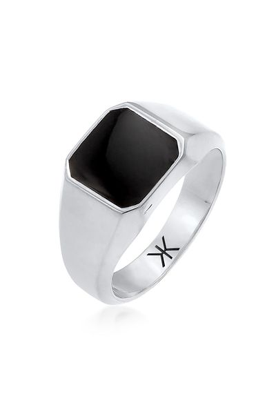 KUZZOI Ring Herren Siegelring Emaille Schwarz Basic 925 Silber