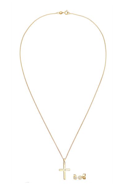 ELLI Schmuckset Stecker Kreuz Diamant (0,075 ct)585 Gelbgold