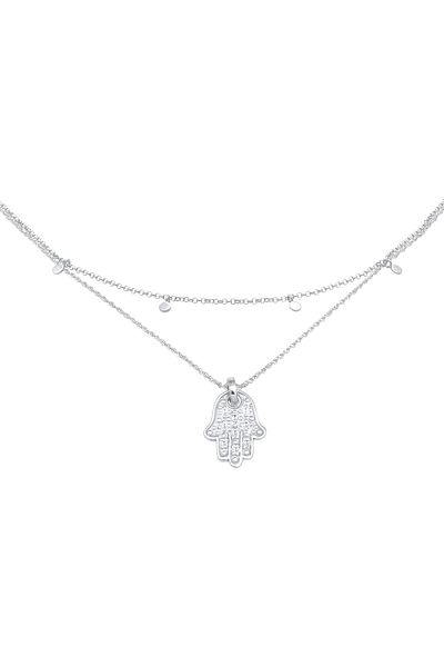 ELLI Halskette Choker Plättchen Fatimas Hand Zirkonia 925 Silber