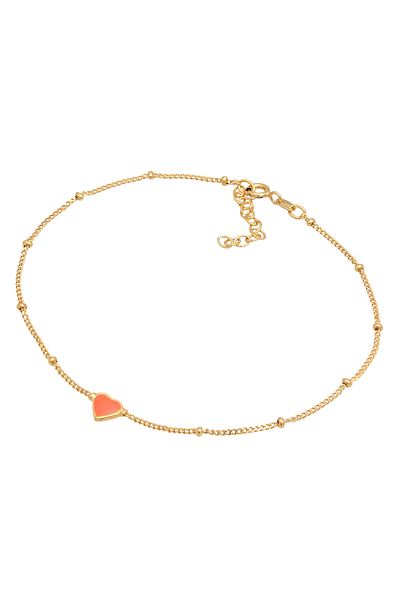 ELLI Fußschmuck Kugelkette Herz Emaille 925 Silber