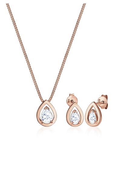 ELLI Schmuckset Tropfen Damla Zirkonya Klassik 925 Ayar Gümüş