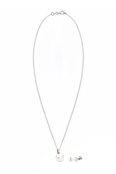 Nenalina Schmuckset Kette Ohrstecker Süßwasserperlen Chic 925 Gümüş