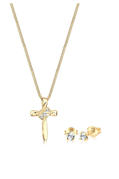 ELLI Schmuckset Religion Kreuz Kristalle 925 Silber