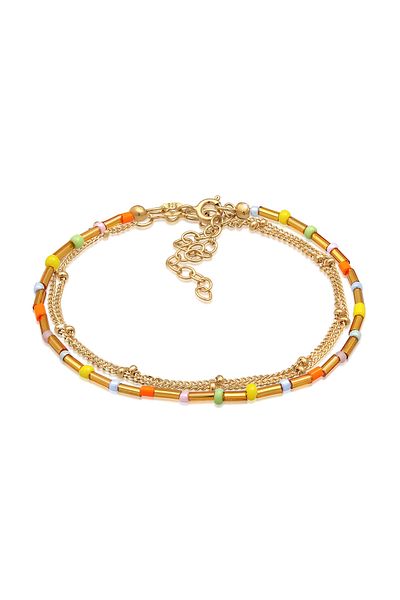ELLI Armband Damen Layer Beads Bunt 2er Set aus 925 Sterling Silber vergoldet
