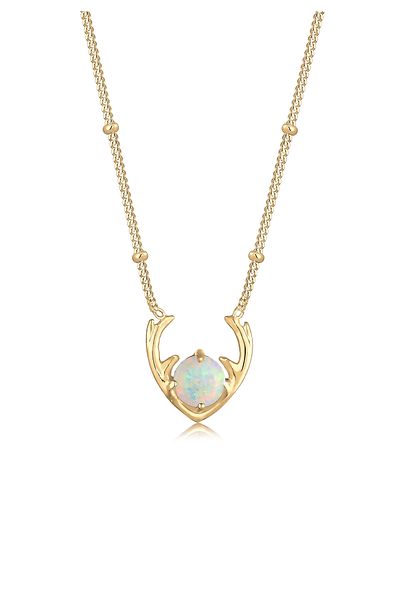 ELLI Halskette Geweih Synthetischer Opal In 925 Sterling Silber