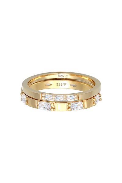 ELLI Glitzernde kubische Zirkoniumkristalle – Ring aus 925er Sterlingsilber mit Duo-Baguette-Schliff