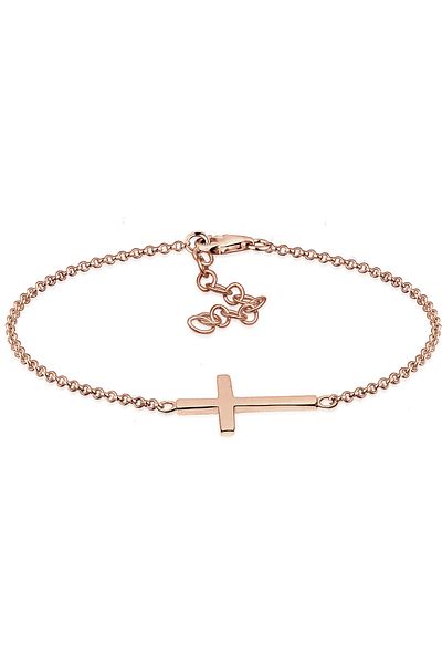 ELLI Damenarmband – 925er Sterlingsilber, rosévergoldet, Kreuz Glaube