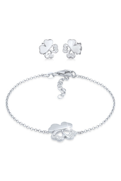 ELLI Schmuckset Kleeblatt Symbol Armband Ohrstecker Set 925 Silber