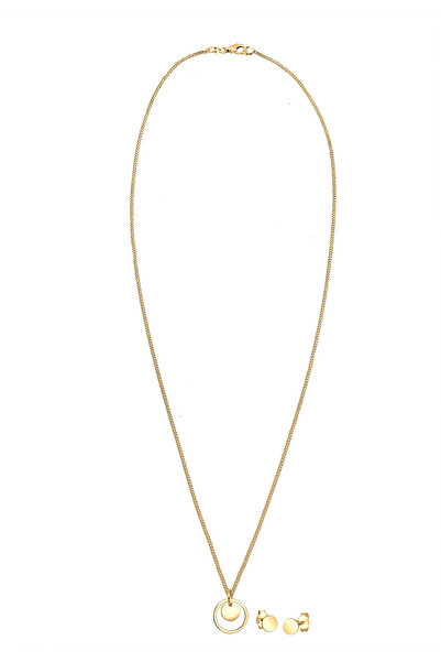 ELLI Schmuckset Rund Plättchen Kette Ohrstecker 925 Silber