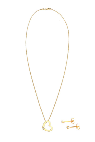 ELLI Schmuckset Kette Herz Diamant (0,075 ct.) Stecker 925 Silber