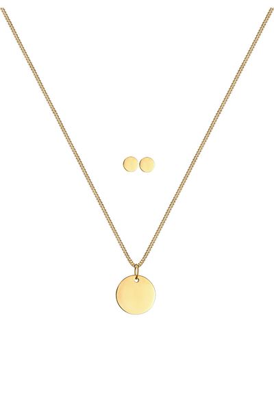 ELLI Schmuckset Kreis Geo Halskette Ohrstecker Basic 585 Gelbgold