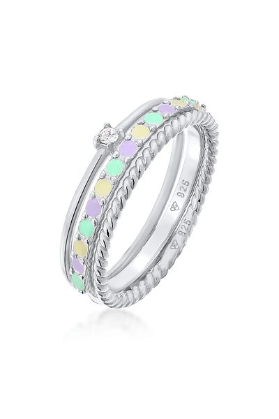 ELLI Farbiger Ring aus 925er Silber – mehrfarbiger Emaille-Kristall, 3er-Set