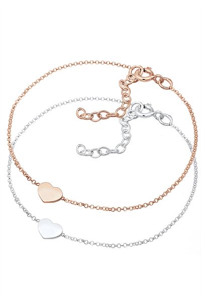 ELLI Armband Set Herz Paar Freundschaft Bi-Color 925er Silber