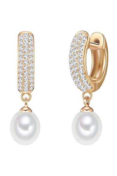 Valero Pearls Silberohcreolen Creolen Sterling Silber gelbgold Süßwasser-Zuchtperle weiß Zirkonia weiß