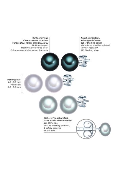 Valero Pearls Perlenohrstecker 3er Set Ohrstecker Sterling Silber Süßwasser-Zuchtperle multicolor
