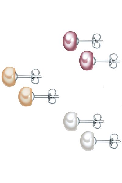 Valero Pearls Perlenohrstecker 3'lü Set Ohrstecker Sterling Silber Süßwasser-Zuchtperlen çok renkli