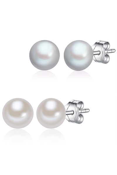 Lulu & Jane Perlenohrstecker 2er Set Ohrstecker Sterling Silber Süßwasser-Zuchtperle weiß silber