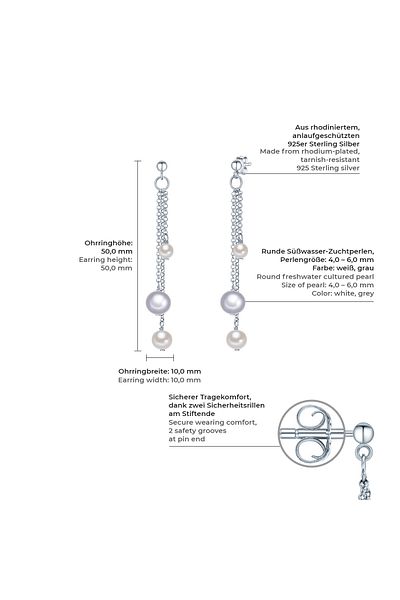 Valero Pearls Perlenohrhänger Ohrhänger Sterling Silber Süßwasser-Zuchtperle weiß grau