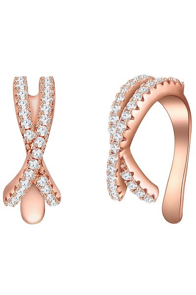 Lulu & Jane Modeschmuckohrklemmen Ohrklemme roségold Zirkonia weiß