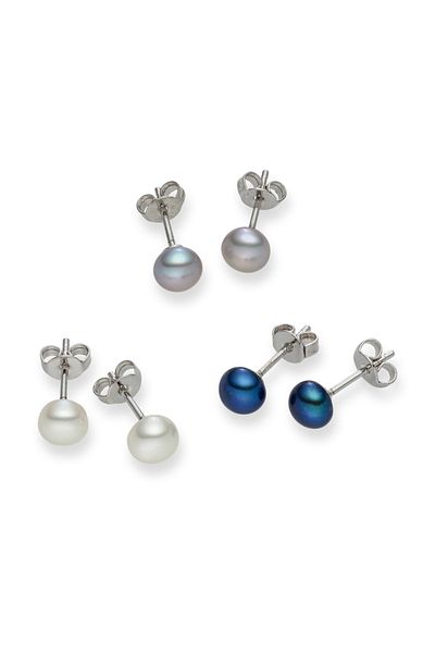 Lulu & Jane Perlenohrstecker 3er Set Ohrstecker Süßwasser-Zuchtperle multicolor