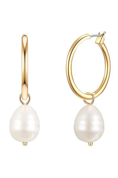 Lulu & Jane Modeschmuckohrcreolen Creolen gelbgold Acrylperle weiß