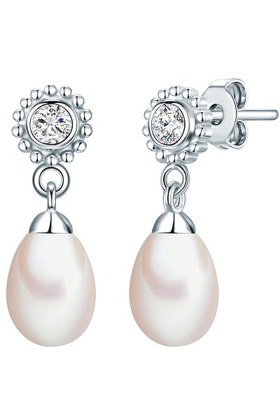 Valero Pearls Perlenohrstecker Ohrstecker Sterling Silber Süßwasser-Zuchtperle weiß Zirkonia weiß
