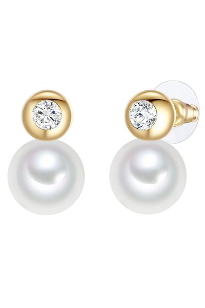 Lulu & Jane Perlenohrhänger Ohrhänger gelbgold Muschelkernperle weiß Glaskristall weiß