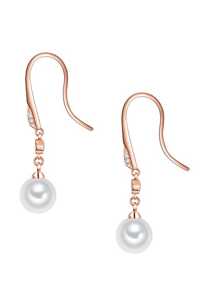 Lulu & Jane Perlenohrhänger Ohrhänger roségold Muschelkernperle weiß Glaskristall weiß