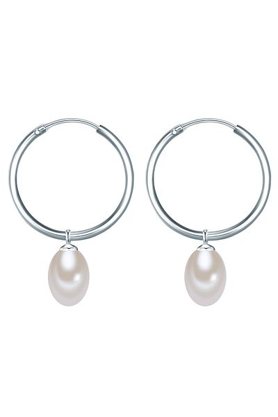 Valero Pearls Silberohcreolen Creolen Sterling Silber Süßwasser-Zuchtperle weiß