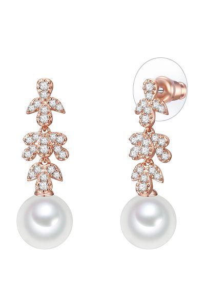Lulu & Jane Perlenohrhänger Ohrstecker roségold Muschelkernperle weiß Zirkonia weiß