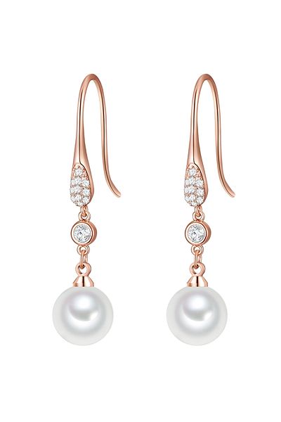 Lulu & Jane Perlenohrhänger Ohrhänger roségold Muschelkernperle weiß Glaskristall weiß