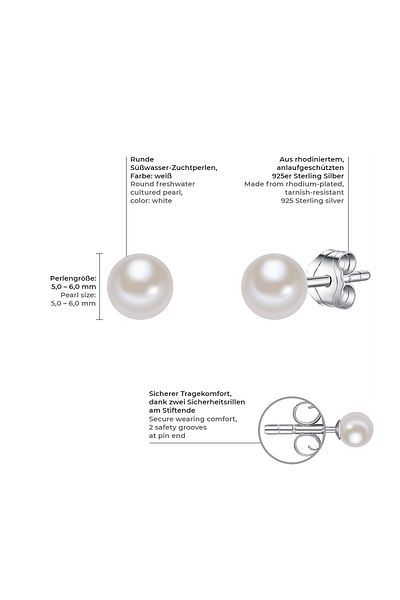 Valero Pearls Perlenohrstecker Ohrstecker Sterling Silber Süßwasser-Zuchtperle weiß
