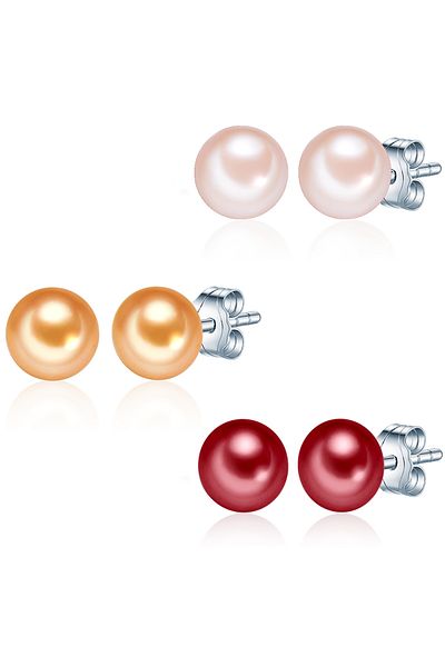 Valero Pearls Perlenohrstecker 3'lü Set Ohrstecker Sterling Silber Süßwasser-Zuchtperle çok renkli