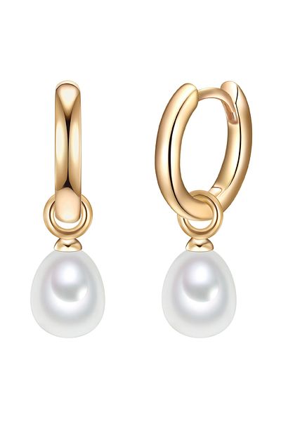 Valero Pearls Silberohrcreolen Creolen Sterling Silber gelbgold Süßwasser-Zuchtperle weiß