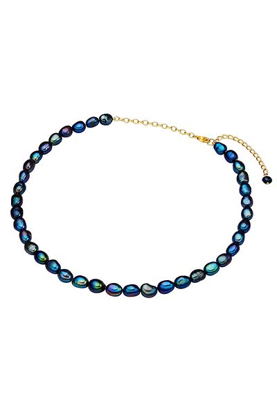 Valero Pearls Perlenhalskette Kette Sterling Silber gelbgold Süßwasser-Zuchtperlen pfauenblau