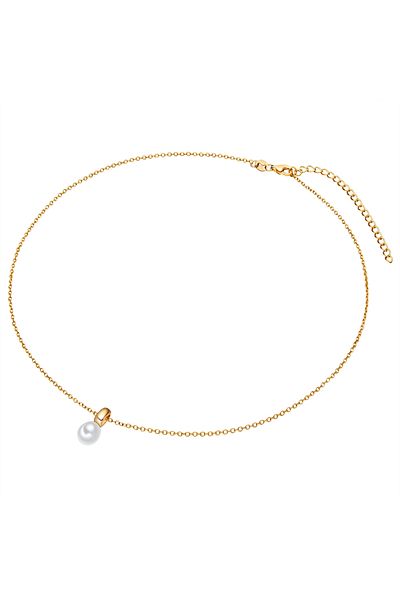 Valero Pearls Silberhalskette Kette mit Anhänger Sterling Silber gelbgold Süßwasser-Zuchtperle weiß