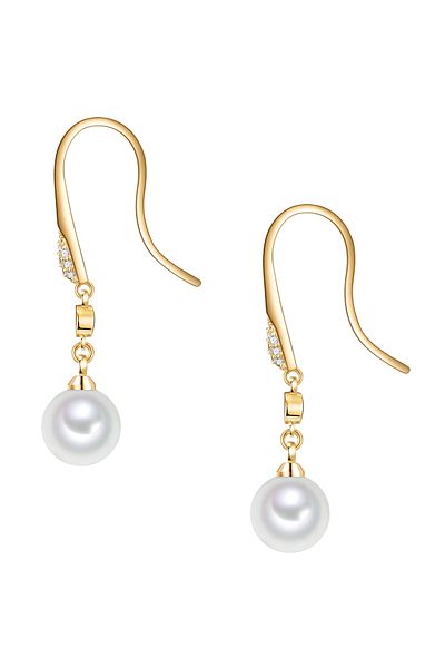 Lulu & Jane Perlenohrhänger Ohrhänger gelbgold Muschelkernperle weiß Glaskristall weiß