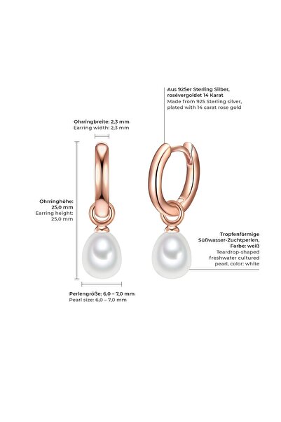 Valero Pearls Silberohrcreolen Creolen Sterling Silber roségold Süßwasser-Zuchtperle weiß