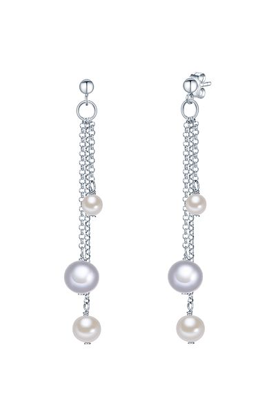 Valero Pearls Perlenohrhänger Ohrhänger Sterling Silber Süßwasser-Zuchtperle weiß grau