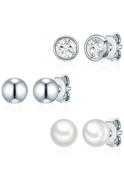 Rafaela Donata Perlenarmband 3er Set Ohrstecker Sterling Silber Süßwasser-Zuchtperle weiß verziert mit Kristallen v