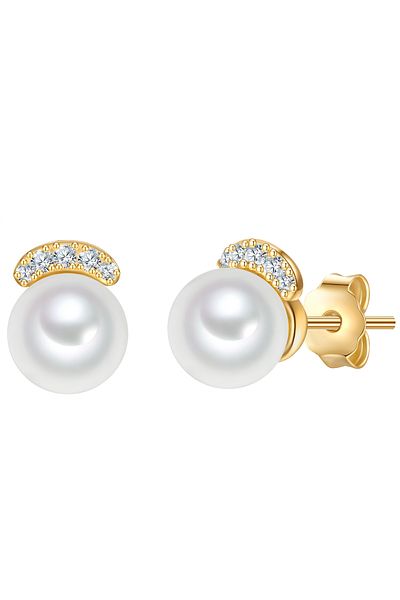 Valero Pearls Perlenohrstecker Ohrstecker Sterling Silber gelbgold Süßwasser Zuchtperle weiß Zirkonia weiß