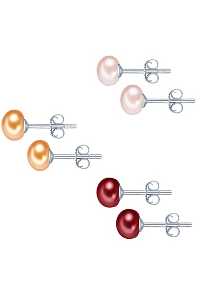 Valero Pearls Perlenohrstecker 3'lü Set Ohrstecker Sterling Silber Süßwasser-Zuchtperle çok renkli