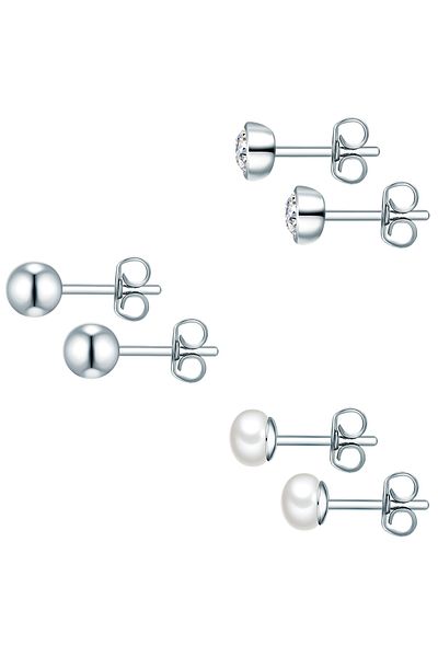 Rafaela Donata Perlenarmband 3er Set Ohrstecker Sterling Silber Süßwasser-Zuchtperle weiß verziert mit Kristallen v