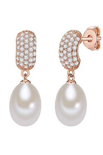 Valero Pearls Perlenohrstecker Ohrstecker Sterling Silber roségold Süßwasser-Zuchtperle weiß Zirkonia weiß