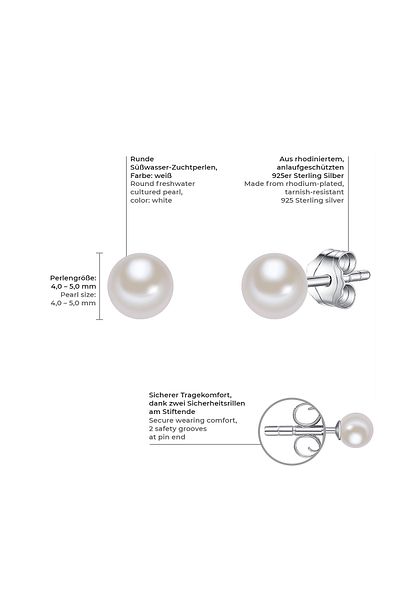 Valero Pearls Perlenohrstecker Ohrstecker Sterling Silber Süßwasser-Zuchtperle weiß