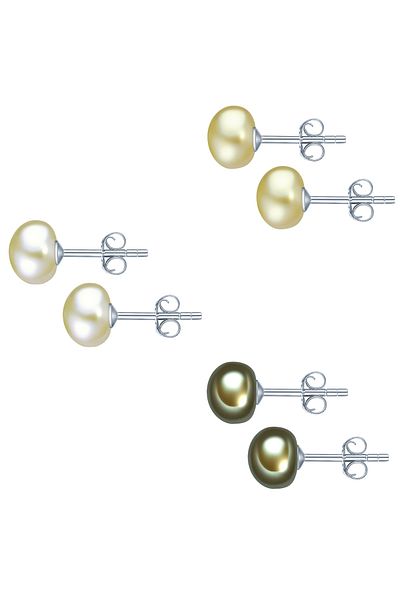 Valero Pearls Perlenohrstecker 3'lü Set Ohrstecker Sterling Silber Süßwasser-Zuchtperle grün